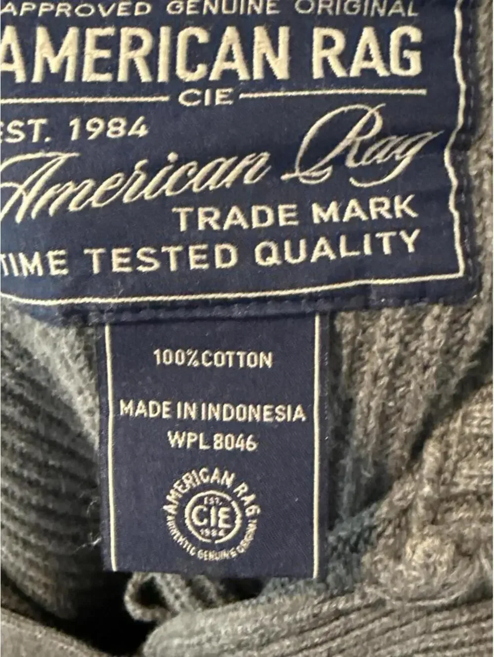 American Rag CIE Men’s Gray 100% Cotton Rib Button Pullover Sweater size M